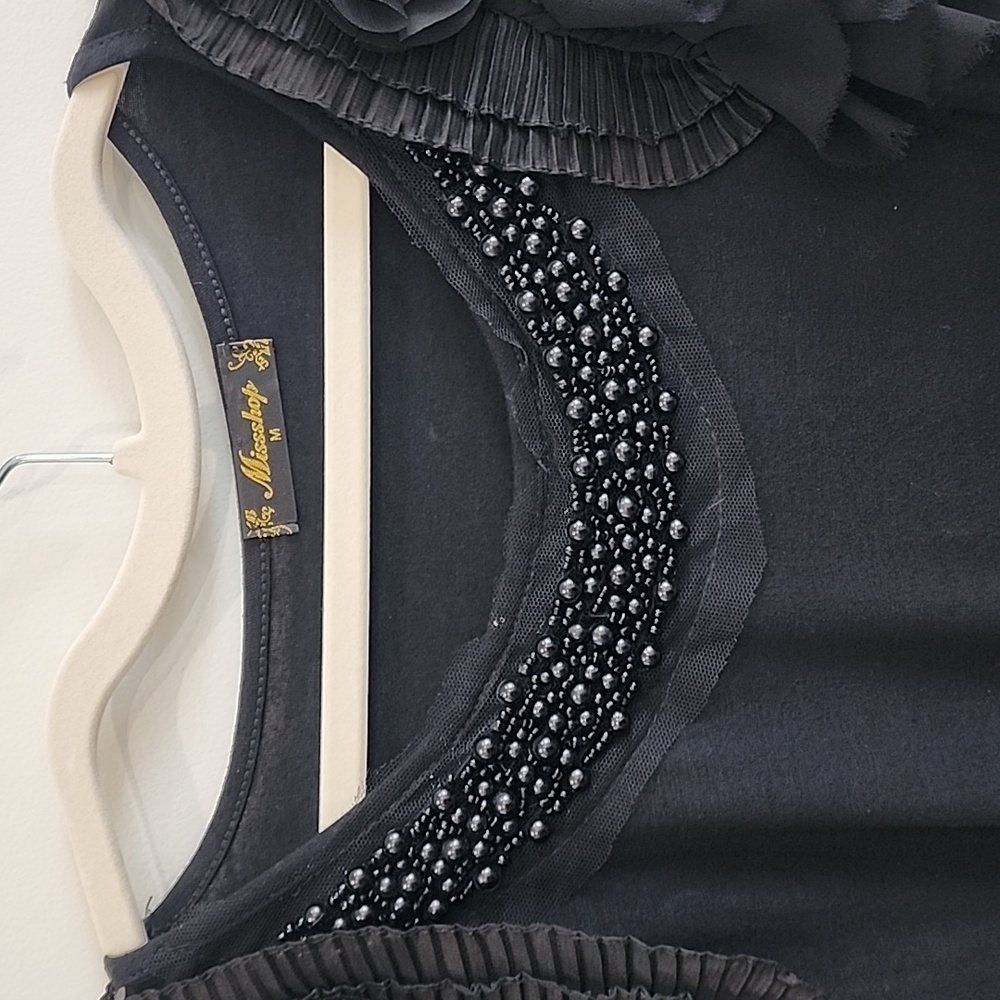Chic Black Ruffled Women's Blouse - Picture 3 of 4